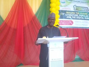 Professor Abubakar Aliyu Liman, delivering his keynote address during 1st International Conference of Literary Scholars Association (LSA) held at Federal University Birnin Kebbi (FUBK) Kebbi State, Nigeria.