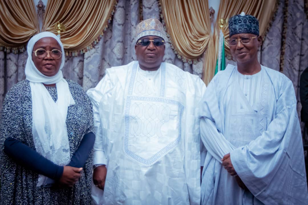 First Daughter of President Bola Ahmed Tinubu, Kebbi State Governor Dr Nasir Idris and immediately past Governor of Kebbi State ,Alhaji Saadu Nasamu Dankingari during the Tinubu's daughter condolences visit to Kebbi state